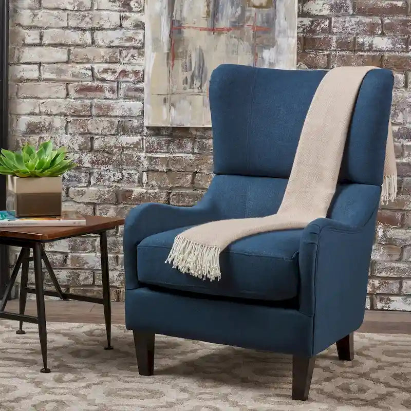 Navy Blue High Back Wingback Accent Chair - 27 Inch Width