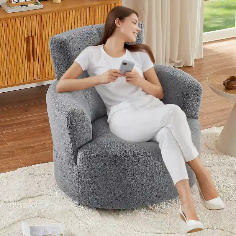 360 Swivel Barrel Chair with Adjustable Headrest - Berber Fleece Upholstery