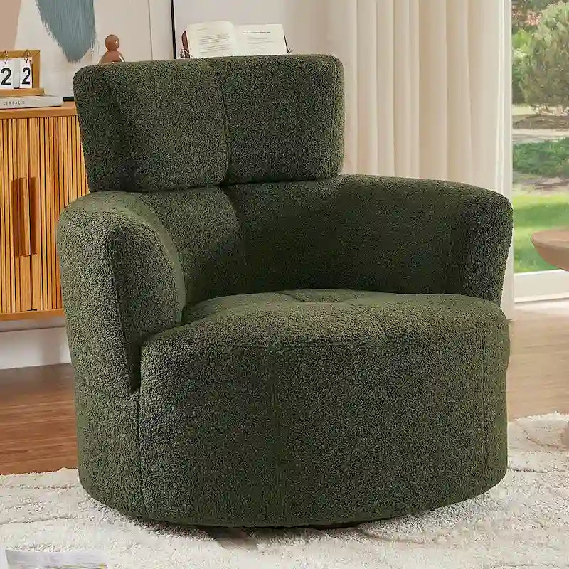 360 Swivel Barrel Chair with Adjustable Headrest - Berber Fleece Upholstery