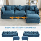 112.2" Modern L-Shaped 4-Seat Sectional Sofa with Removable Ottoman and 5 Pillows
