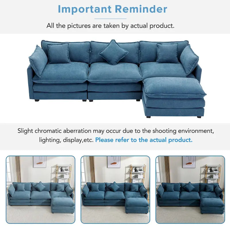 112.2" Modern L-Shaped 4-Seat Sectional Sofa with Removable Ottoman and 5 Pillows