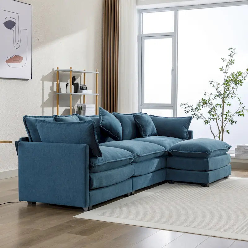 112.2" Modern L-Shaped 4-Seat Sectional Sofa with Removable Ottoman and 5 Pillows