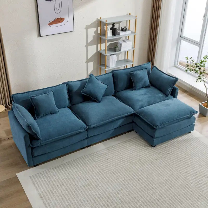 112.2" Modern L-Shaped 4-Seat Sectional Sofa with Removable Ottoman and 5 Pillows