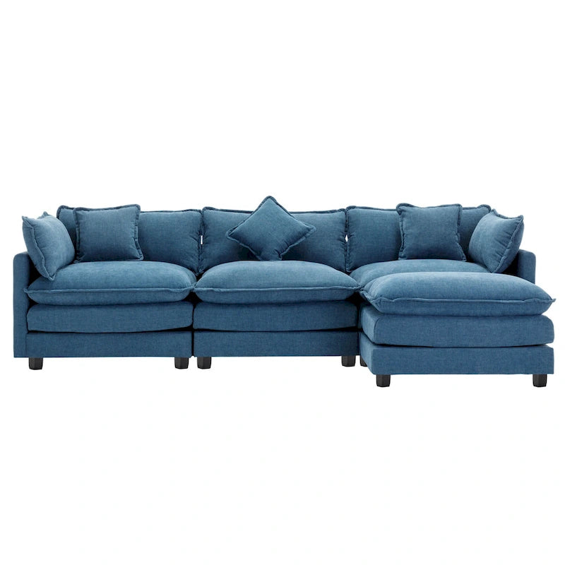 112.2" Modern L-Shaped 4-Seat Sectional Sofa with Removable Ottoman and 5 Pillows