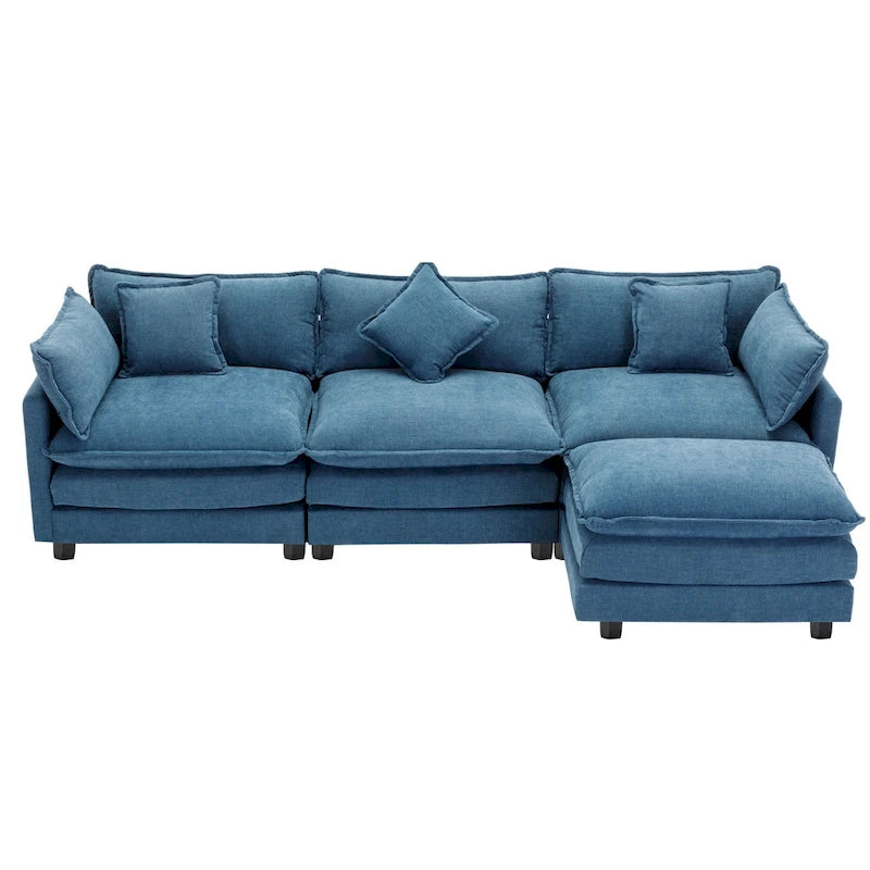 112.2" Modern L-Shaped 4-Seat Sectional Sofa with Removable Ottoman and 5 Pillows