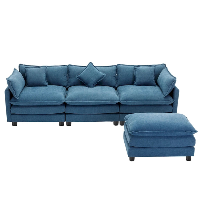 112.2" Modern L-Shaped 4-Seat Sectional Sofa with Removable Ottoman and 5 Pillows
