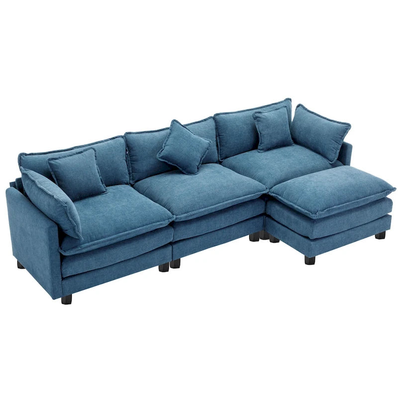 112.2" Modern L-Shaped 4-Seat Sectional Sofa with Removable Ottoman and 5 Pillows