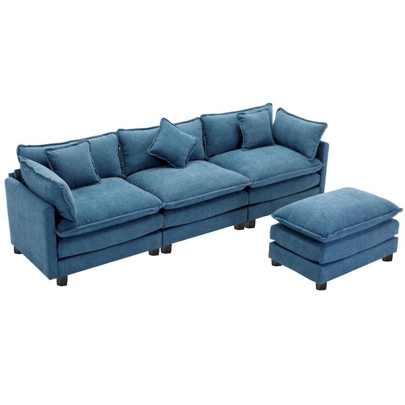 112.2" Modern L-Shaped 4-Seat Sectional Sofa with Removable Ottoman and 5 Pillows