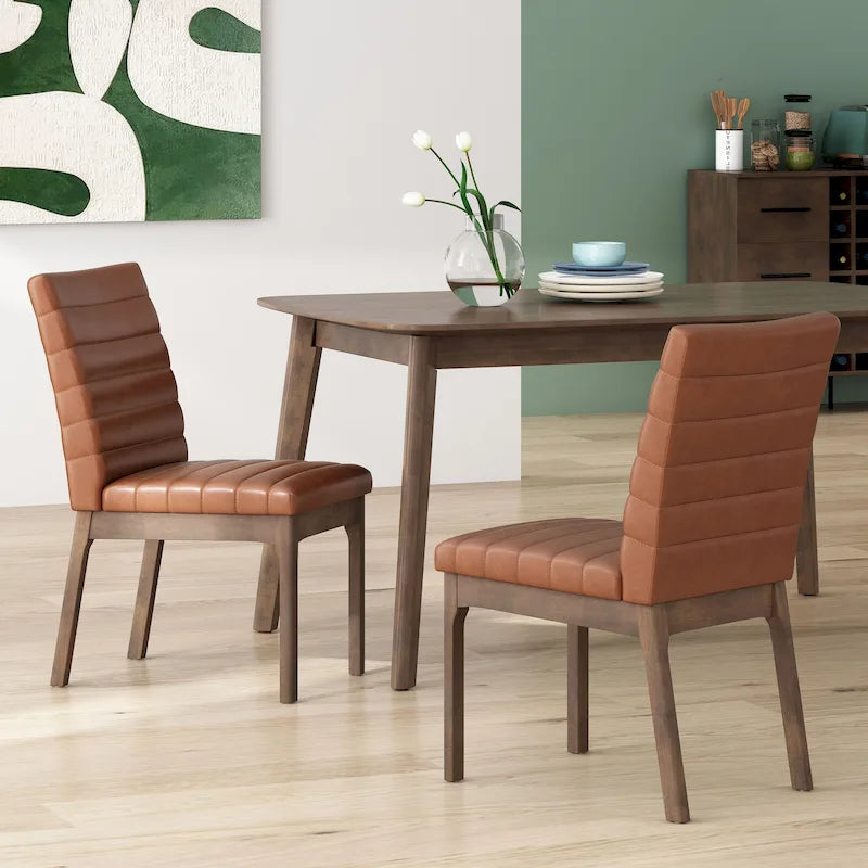 Mid-Century Modern Channel Stitch Dining Chairs - Set of 2
