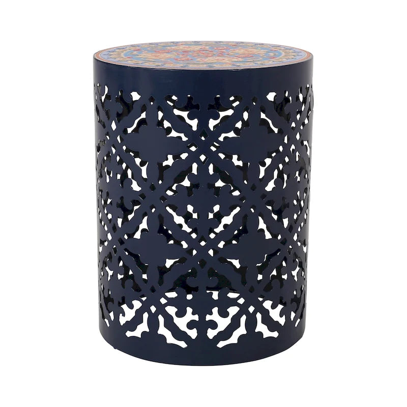 Indoor Lace Cut Side Table with Tile Mosaic Top