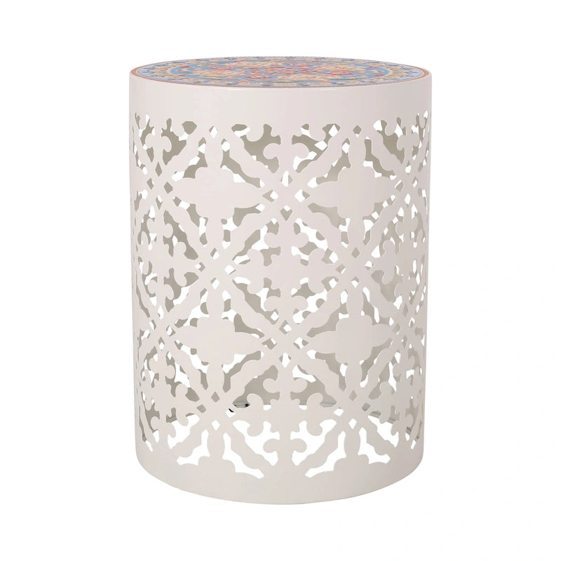 Indoor Lace Cut Side Table with Tile Mosaic Top