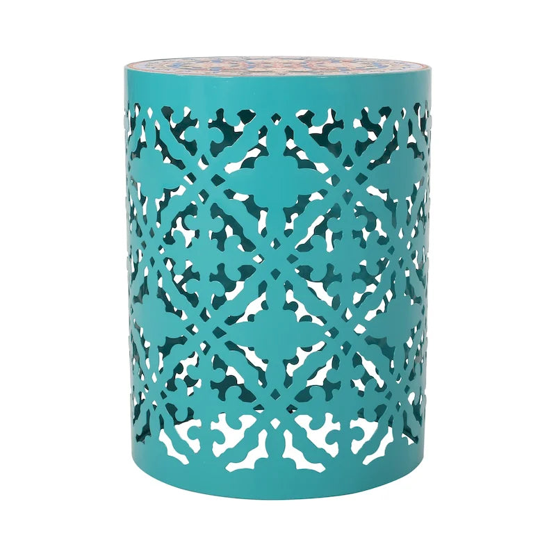 Indoor Lace Cut Side Table with Tile Mosaic Top
