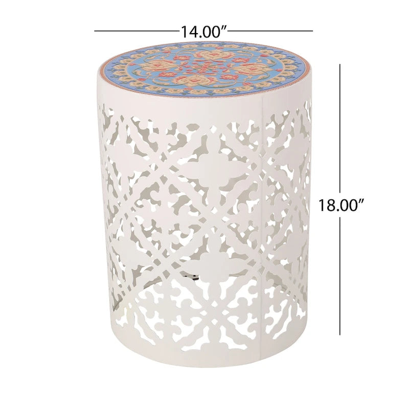 Indoor Lace Cut Side Table with Tile Mosaic Top