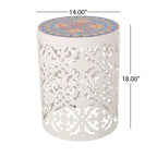 Indoor Lace Cut Side Table with Tile Mosaic Top