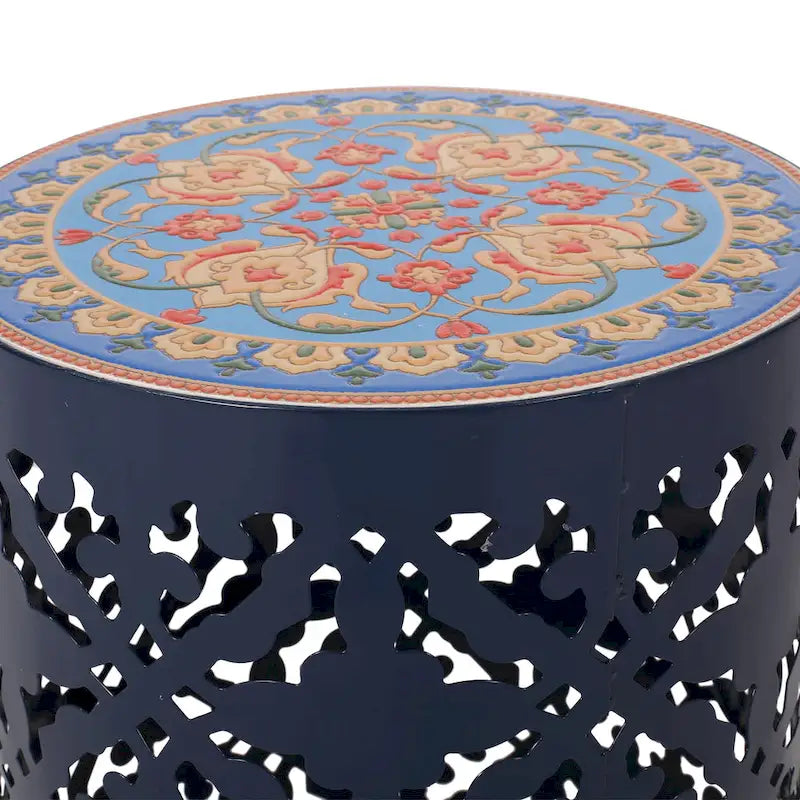 Indoor Lace Cut Side Table with Tile Mosaic Top