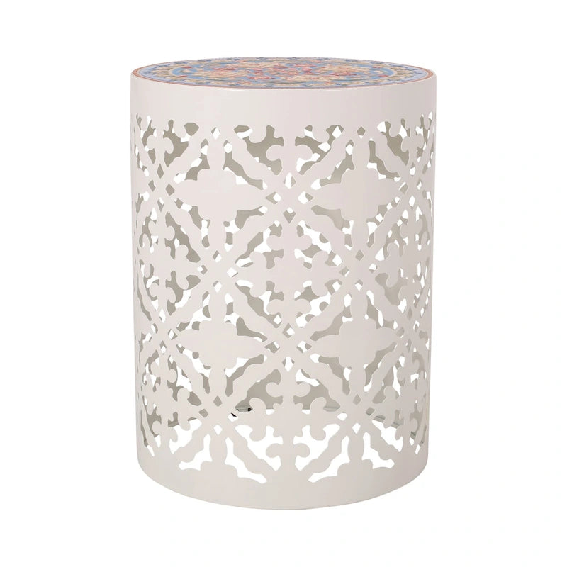 Indoor Lace Cut Side Table with Tile Mosaic Top