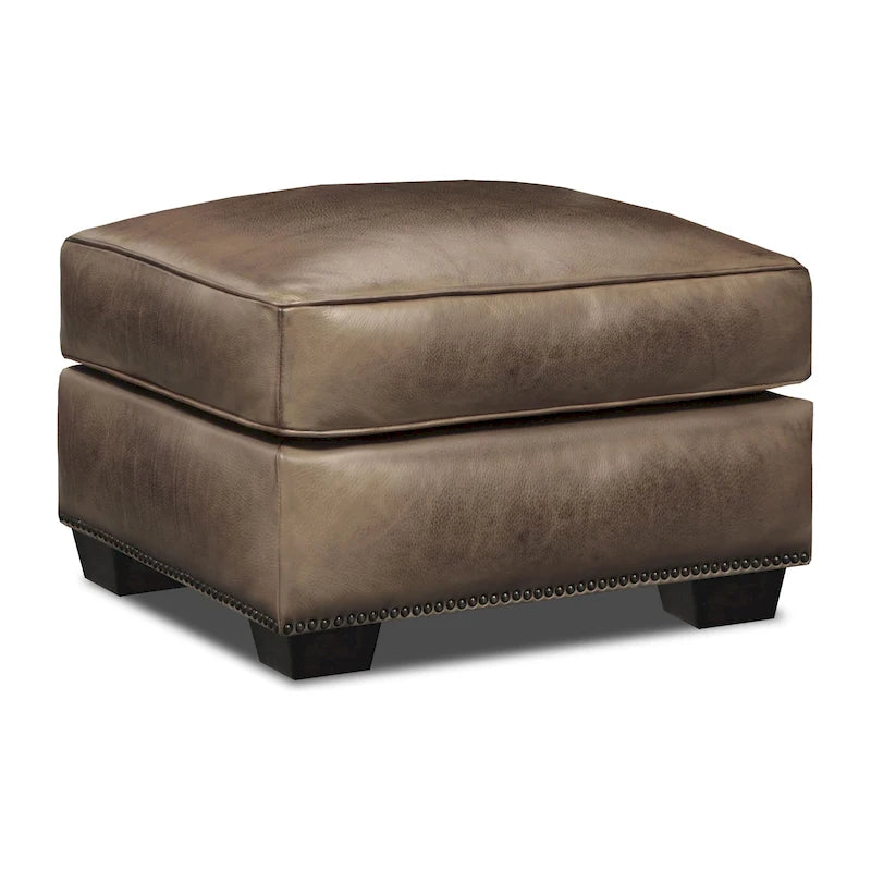 Top Grain Hand Antiqued Leather Traditional Ottoman