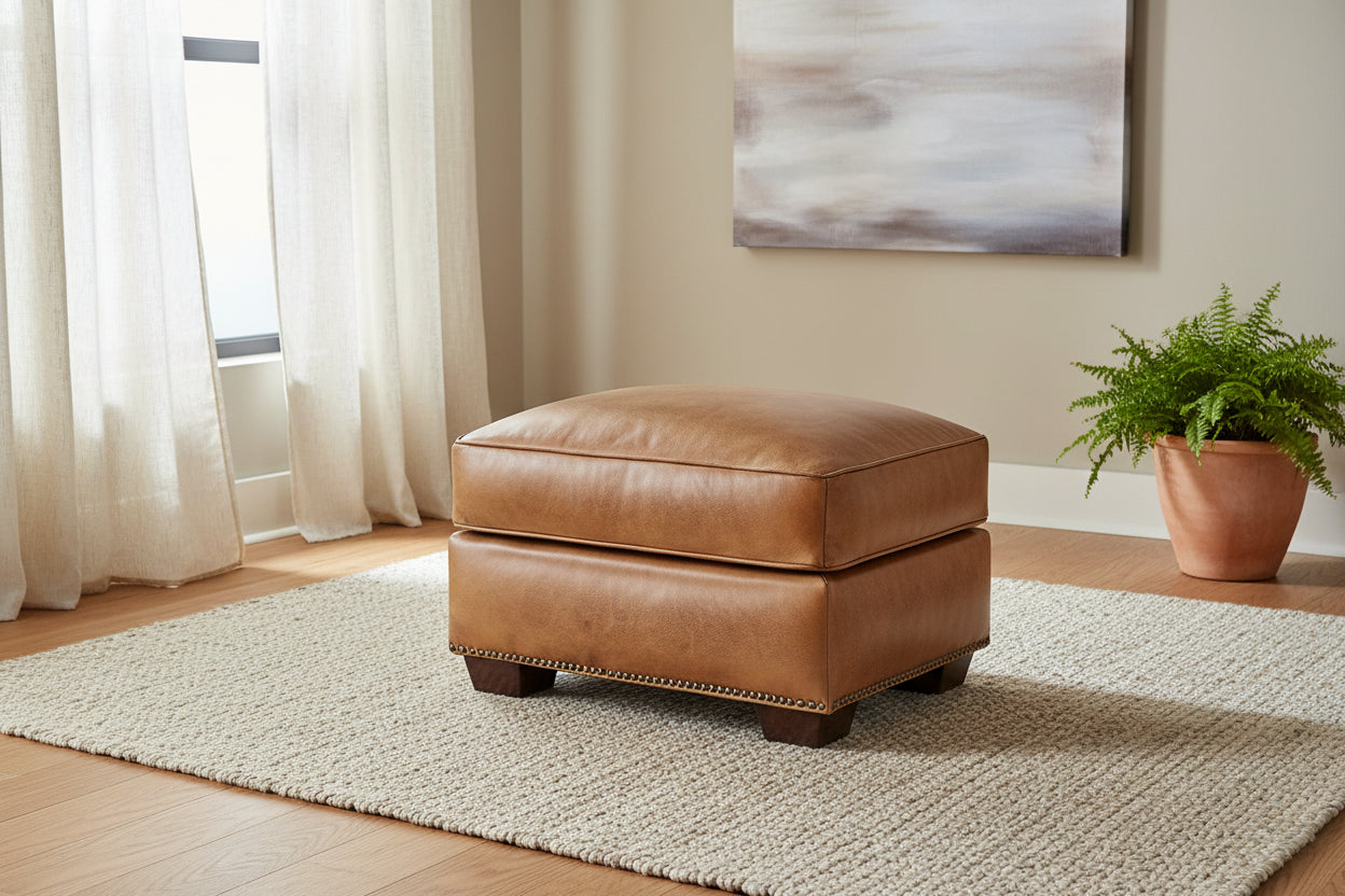Valencia Top Grain Hand Antiqued Leather Traditional Ottoman