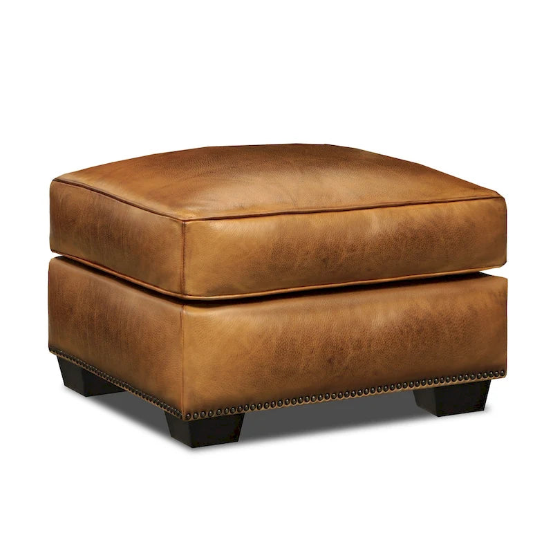Top Grain Hand Antiqued Leather Traditional Ottoman