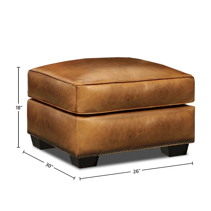 Top Grain Hand Antiqued Leather Traditional Ottoman