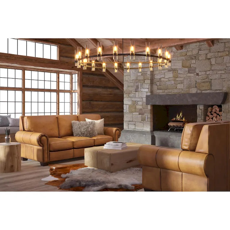 Top Grain Hand Antiqued Leather Traditional Ottoman