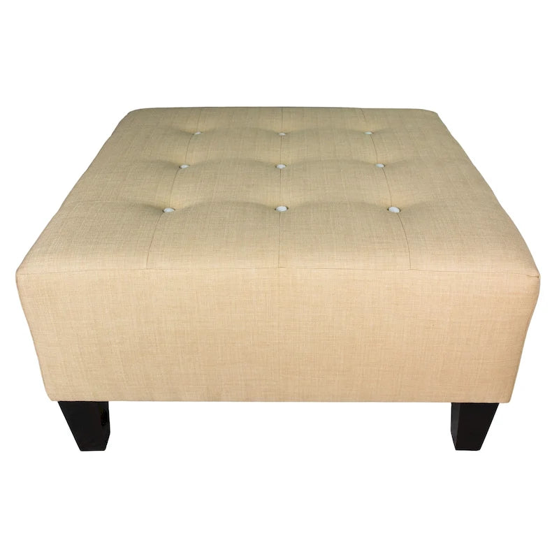 Button Tufted Upholstered Square Ottoman - 34 Inch