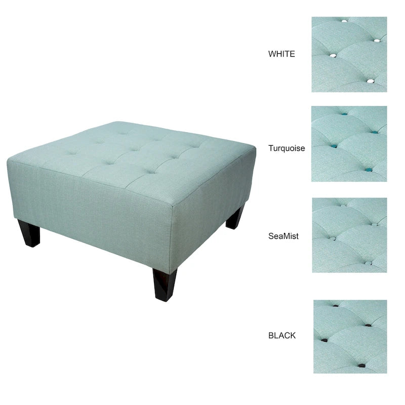 MJL Furniture MAX Button Tufted Upholstered Square Blue Ottoman