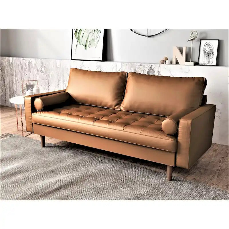 Faux Leather Mid-Century Modern Loveseat with Button Tufting