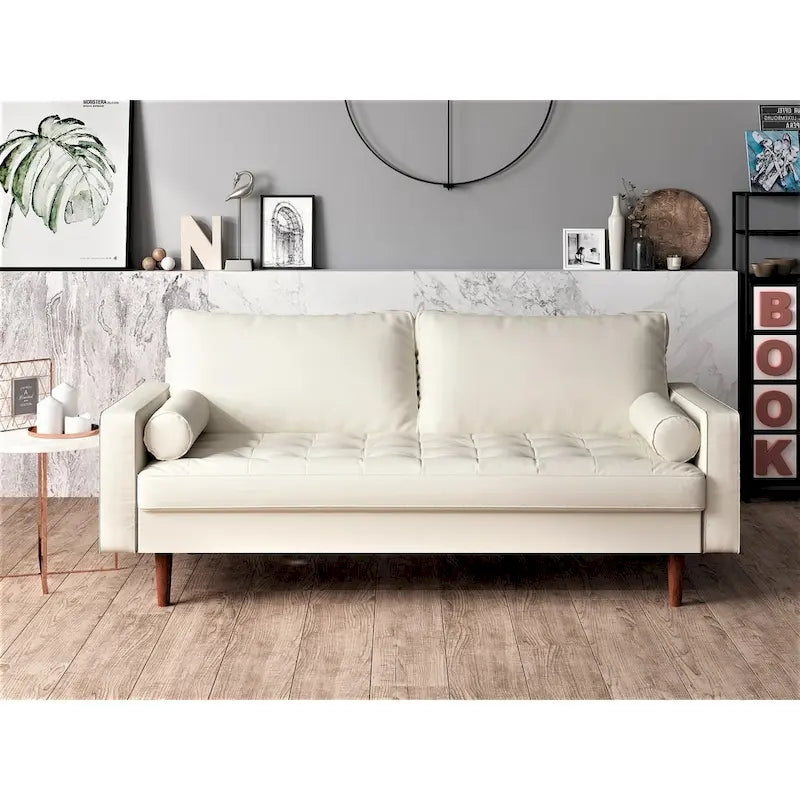 Faux Leather Mid-Century Modern Loveseat with Button Tufting