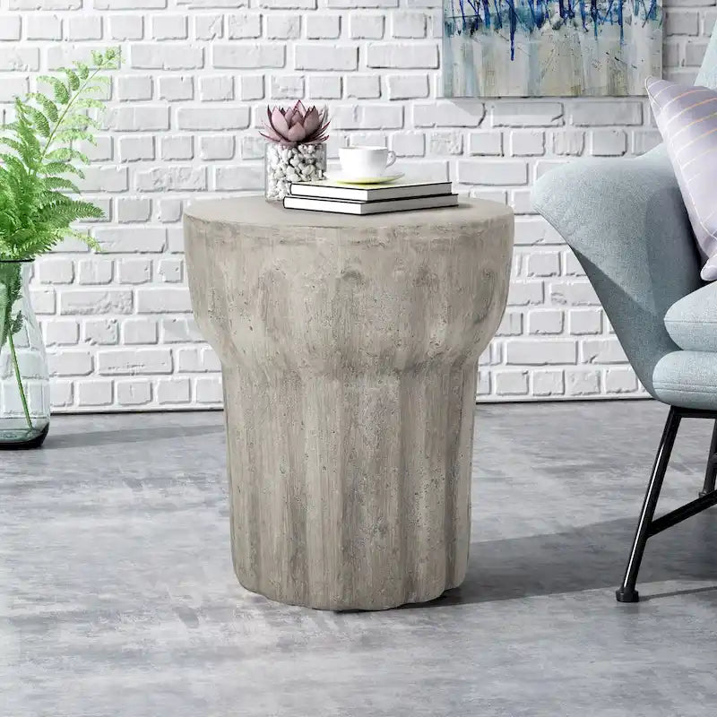 Indoor/Outdoor Contemporary Lightweight Concrete Accent Side Table