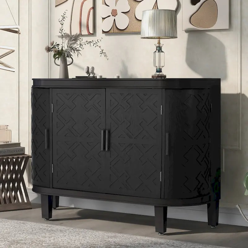 Retro Wooden Sideboard Cabinet with Antique Pattern Doors