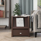 Modern Walnut 18-Inch Side Table with Pull-Out Magazine Stand and Drawer