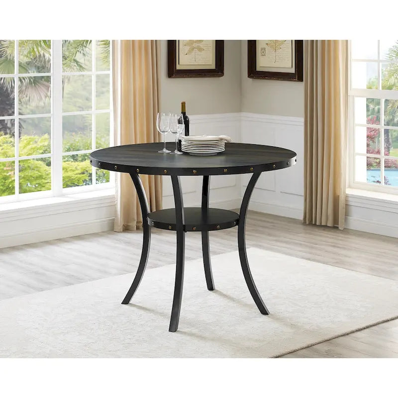 Espresso Wood Counter Height Dining Table with Nailhead Trim - Brown