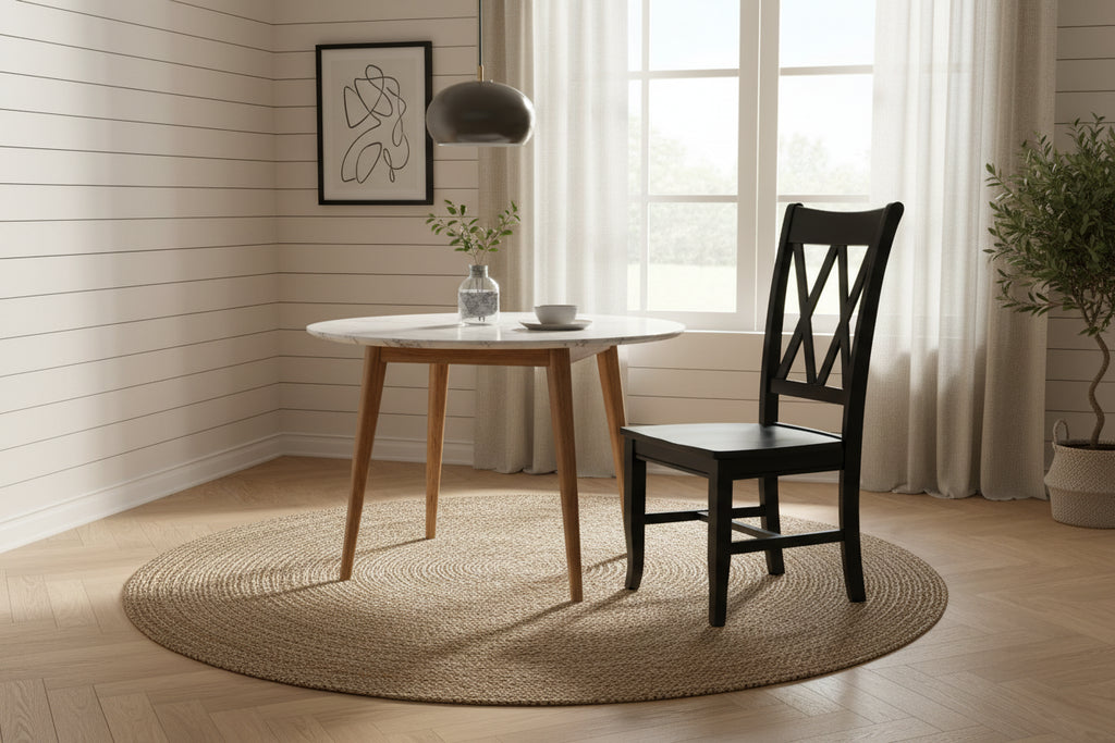 Antique Black Storage Bench with Beige Cushion