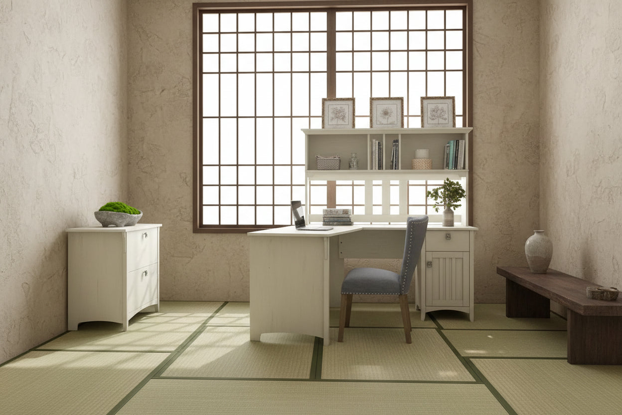 Salinas 60W L Shaped Desk with Hutch and Lateral File Cabinet in White