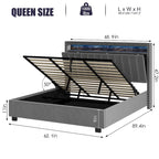 Queen Size Gas Lift Storage Bed with LED Headboard and Velvet Upholstery