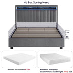Queen Size Gas Lift Storage Bed with LED Headboard and Velvet Upholstery