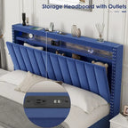 Queen Size Gas Lift Storage Bed with LED Headboard and Velvet Upholstery