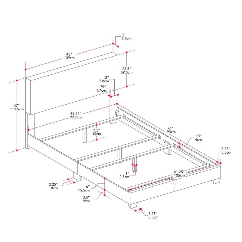 Modern Single/Twin Upholstered Bed with Padded Headboard - Box Spring Required