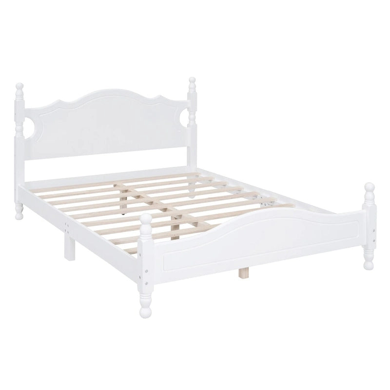 Full Size Retro Wood Platform Bed Frame with Headboard and Slat Support