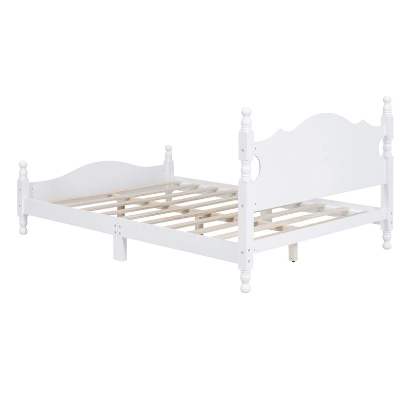Full Size Retro Wood Platform Bed Frame with Headboard and Slat Support