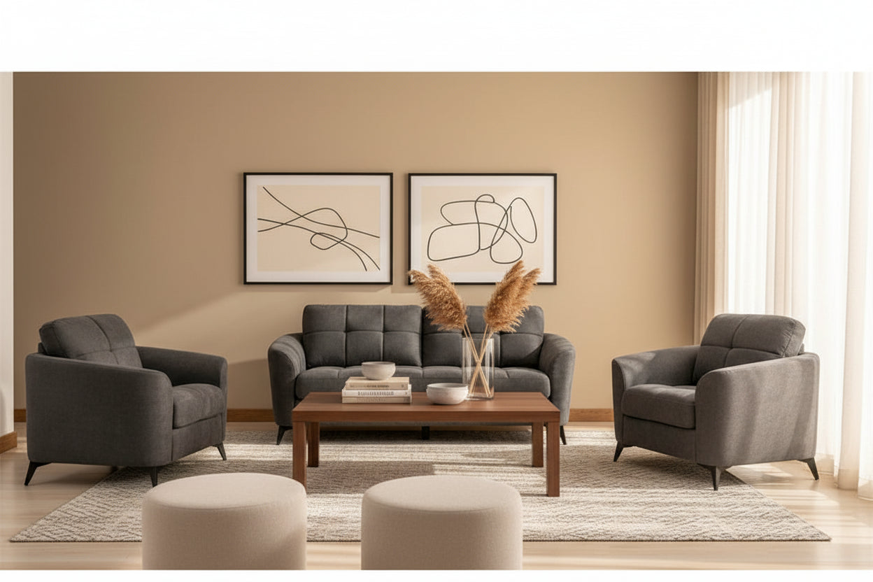 Velvet Fabric Sofa Loveseat Chair Living Room Set