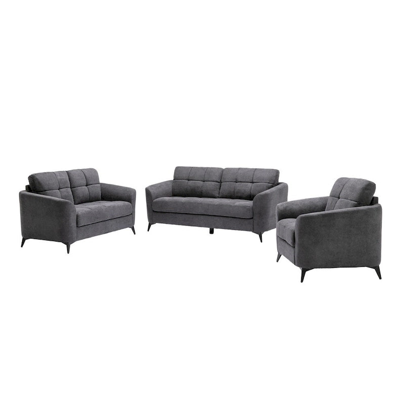 3-Piece Velvet Fabric Living Room Set - Sofa, Loveseat, and Chair with Tufted Cushions