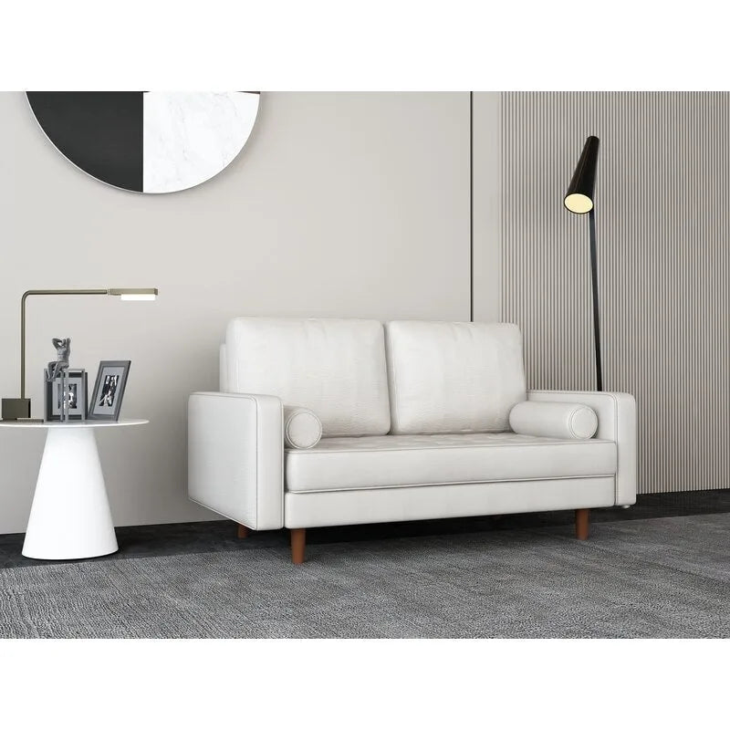59 Mid-Century Square Arm Leather Loveseat