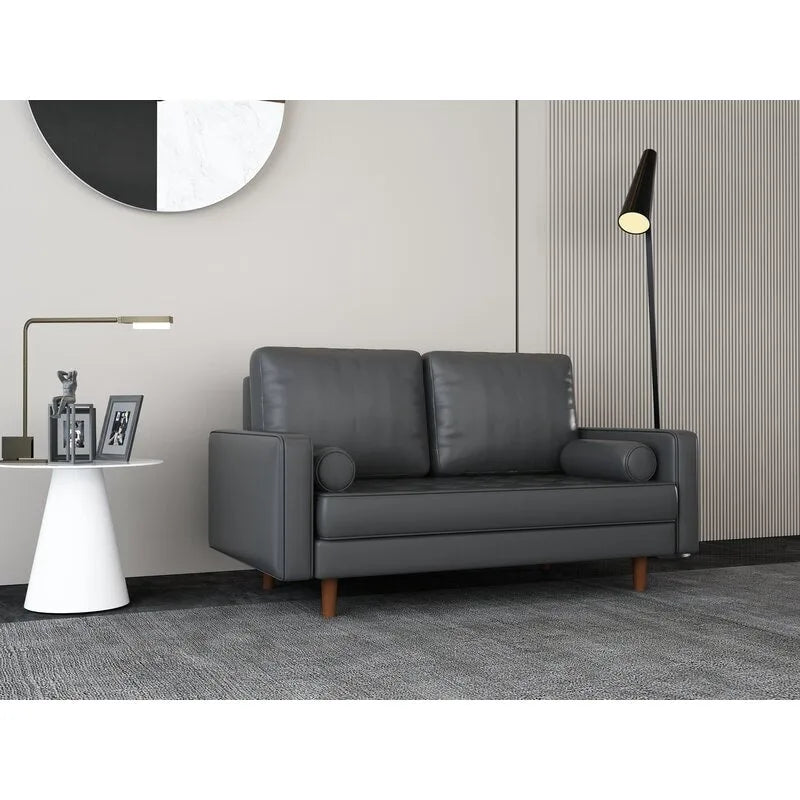 59 Mid-Century Square Arm Leather Loveseat