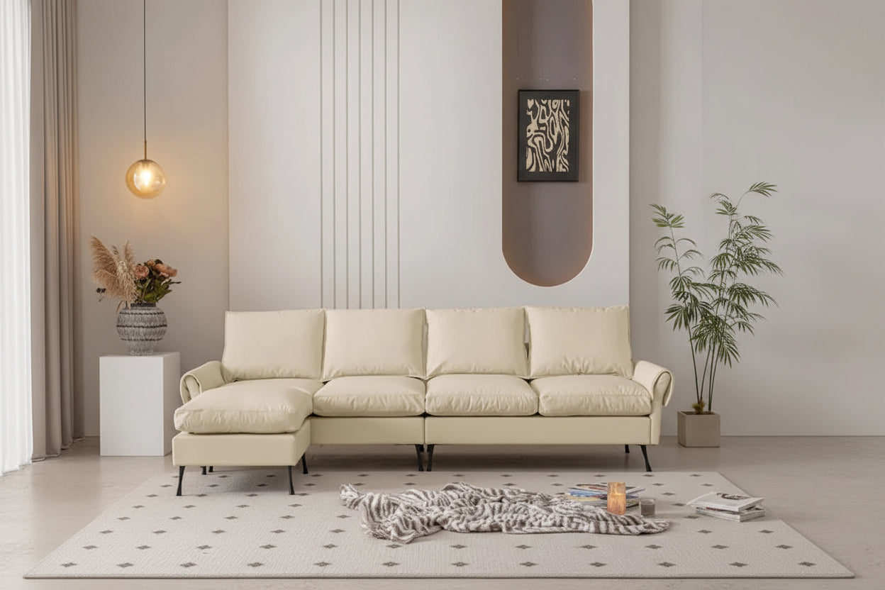 Modern L-Shaped Sofa Couch With Convertible Ottoman