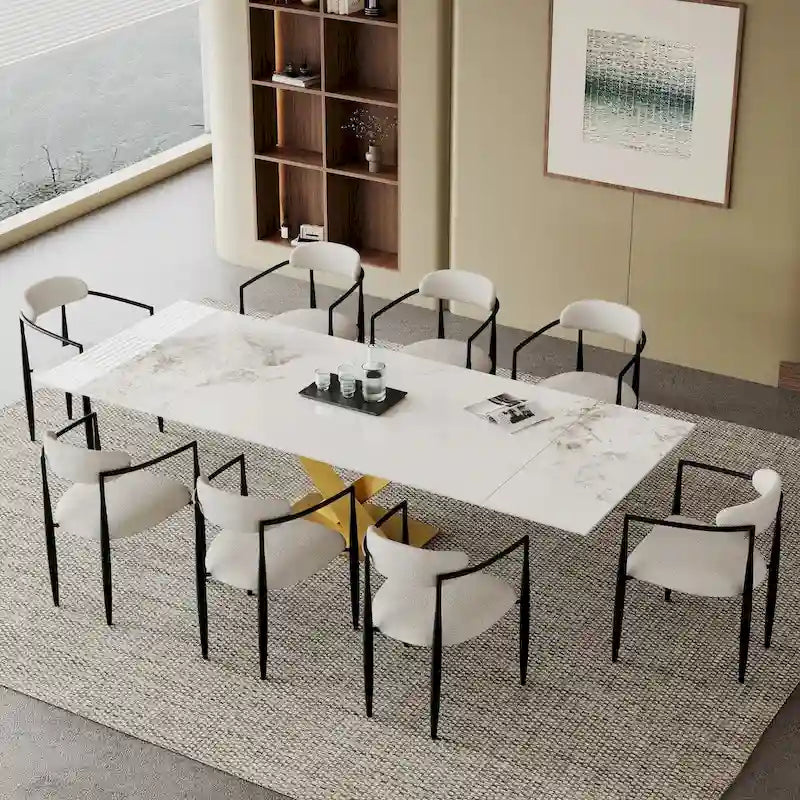 9-Piece Extendable Sintered Stone Dining Set with 8 Fabric Chairs - 94.48"