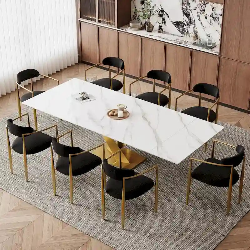 9-Piece Extendable Sintered Stone Dining Set with 8 Fabric Chairs - 94.48"