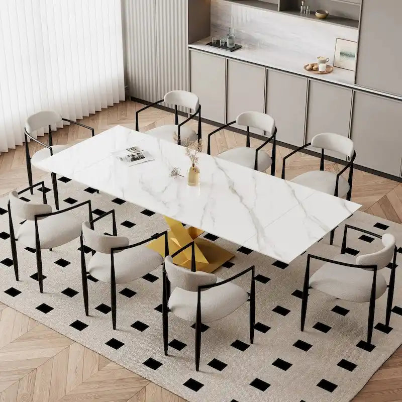 9-Piece Extendable Sintered Stone Dining Set with 8 Fabric Chairs - 94.48"