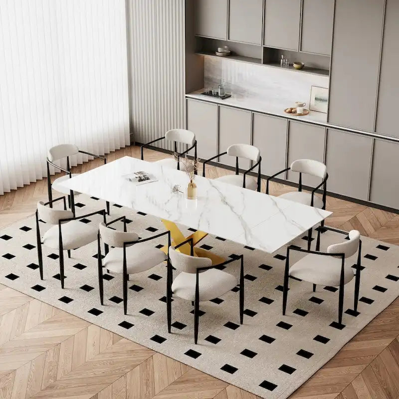 9-Piece Extendable Sintered Stone Dining Set with 8 Fabric Chairs - 94.48"